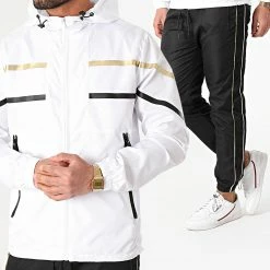 Nouveau 🎉 Ensemble De Survêtement TX-645 Blanc Noir Doré de Zayne Paris 🥰