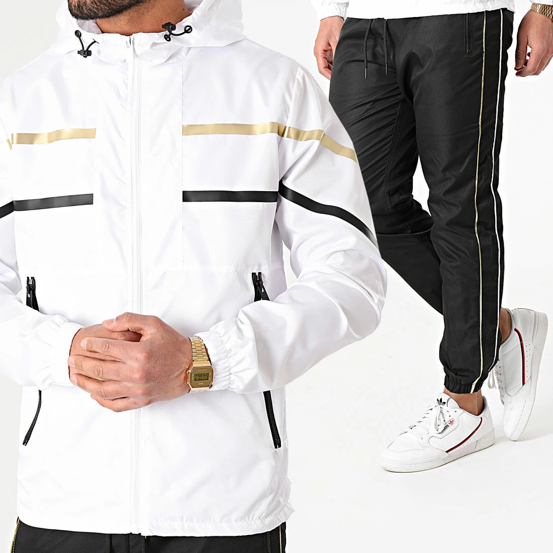 Nouveau 🎉 Ensemble De Survêtement TX-645 Blanc Noir Doré de Zayne Paris 🥰 1 Nouveau 🎉 Ensemble De Survêtement TX-645 Blanc Noir Doré de Zayne Paris 🥰