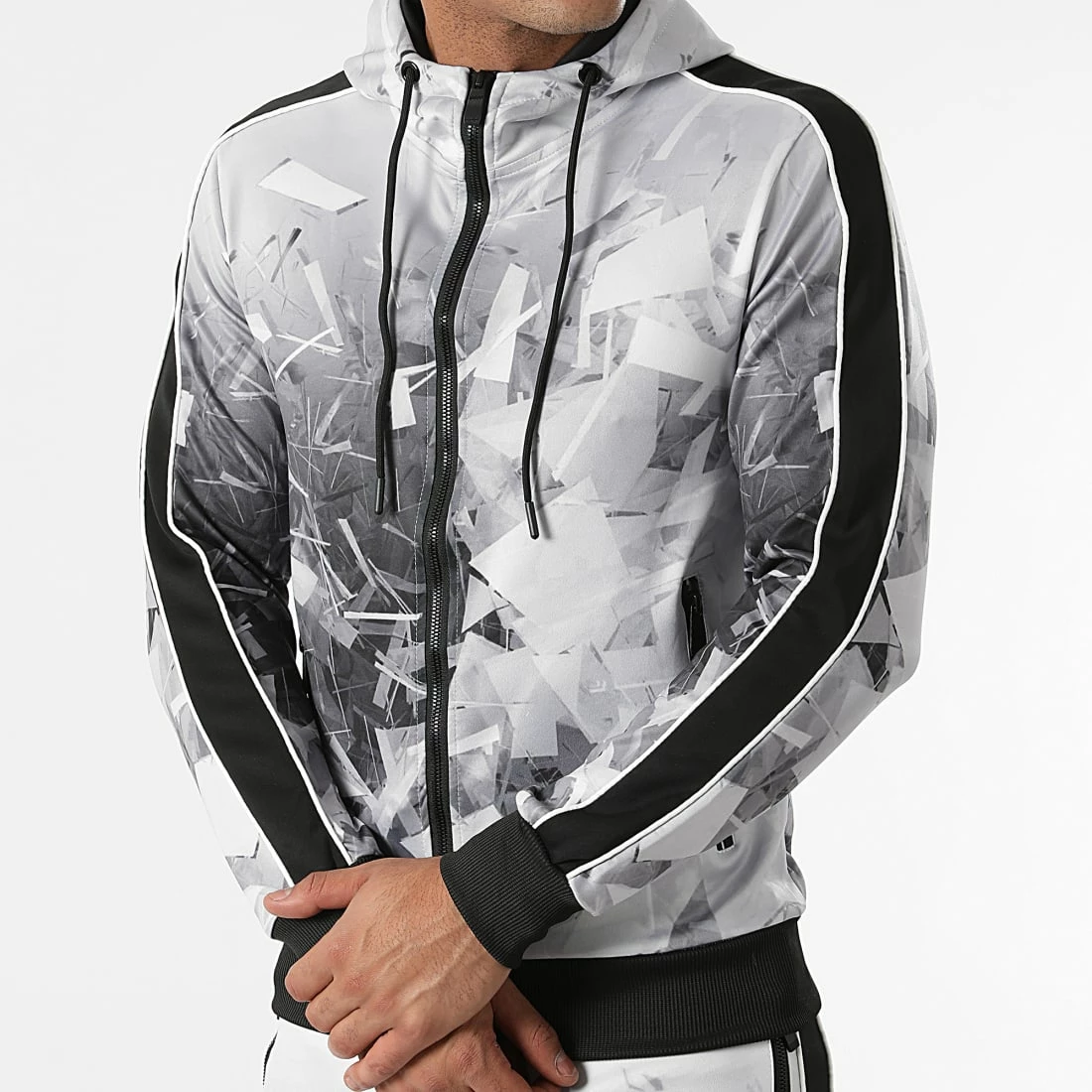 Vente flash ✔️ Ensemble De Survêtement A Bandes E281 Gris Noir de Zayne Paris 😉 2 Vente flash ✔️ Ensemble De Survêtement A Bandes E281 Gris Noir de Zayne Paris 😉 – Image 2