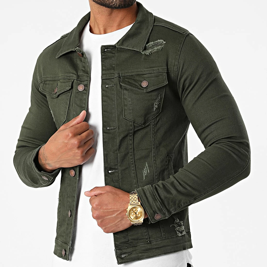 Nouveau 😍 Veste Jean Slim Fit ZVS-005 Vert Kaki de Zayne Paris 💯 1 Nouveau 😍 Veste Jean Slim Fit ZVS-005 Vert Kaki de Zayne Paris 💯