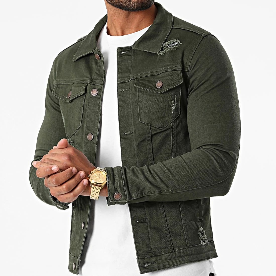 Nouveau 😍 Veste Jean Slim Fit ZVS-005 Vert Kaki de Zayne Paris 💯 3 Nouveau 😍 Veste Jean Slim Fit ZVS-005 Vert Kaki de Zayne Paris 💯 – Image 3