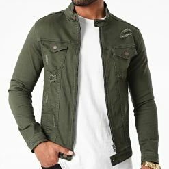 Grosses soldes ❤️ Veste Jean Zippée Slim Fit ZVS-016 Vert Kaki de Zayne Paris 😀 -Zayne Paris Soldes zayne paris 285208 ZVS 016 KAKI 20210922T142413 03