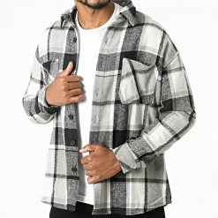 De gros ✨ Surchemise A Carreaux KD643 Gris Chiné Blanc de Zayne Paris 🎉