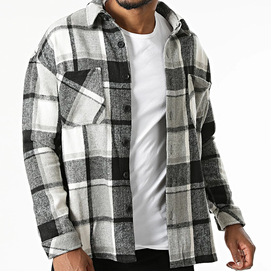 De gros ✨ Surchemise A Carreaux KD643 Gris Chiné Blanc de Zayne Paris 🎉 2 De gros ✨ Surchemise A Carreaux KD643 Gris Chiné Blanc de Zayne Paris 🎉 – Image 2