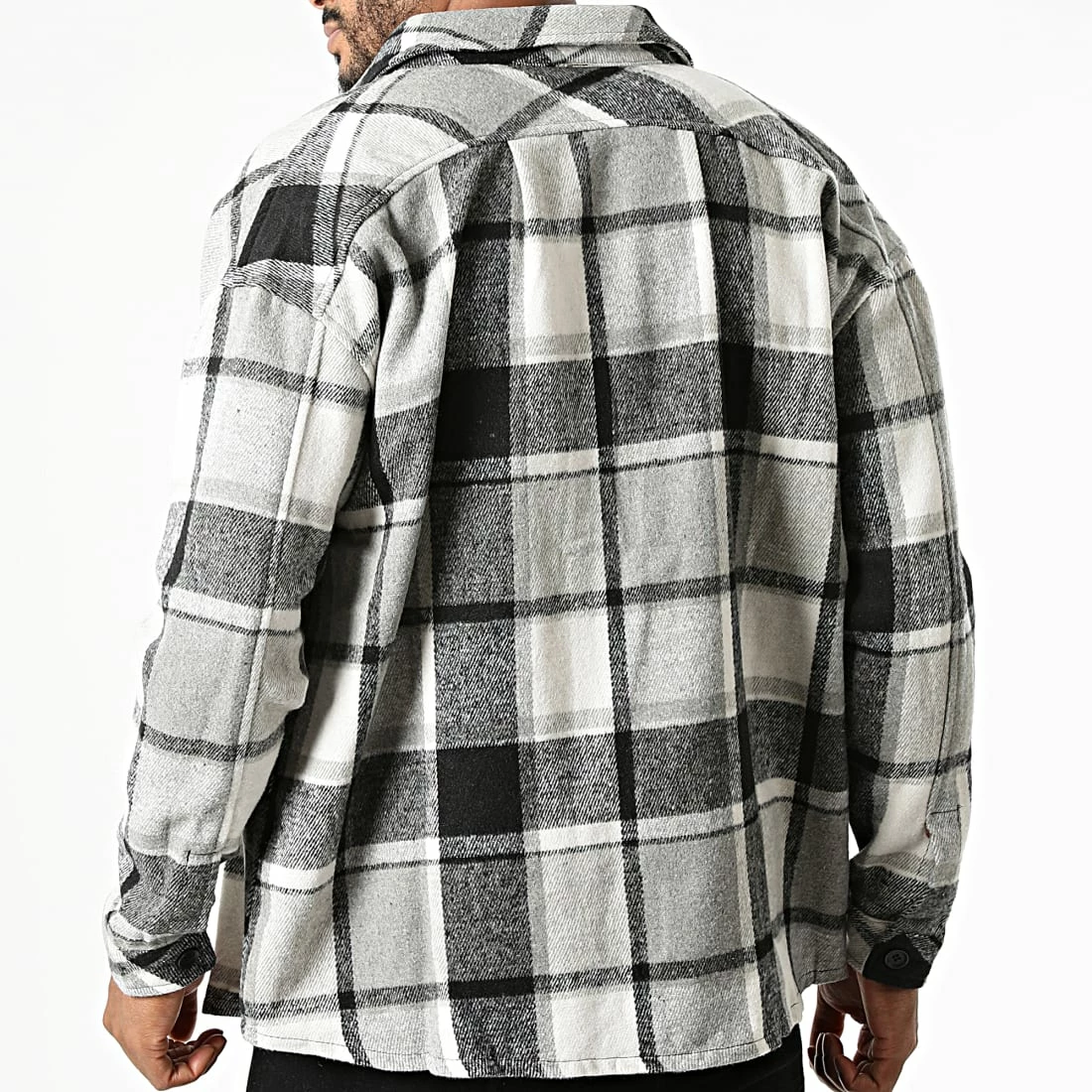 De gros ✨ Surchemise A Carreaux KD643 Gris Chiné Blanc de Zayne Paris 🎉 4 De gros ✨ Surchemise A Carreaux KD643 Gris Chiné Blanc de Zayne Paris 🎉 – Image 4