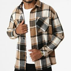 De gros 😉 Surchemise A Carreaux KD643 Camel Blanc de Zayne Paris ⭐