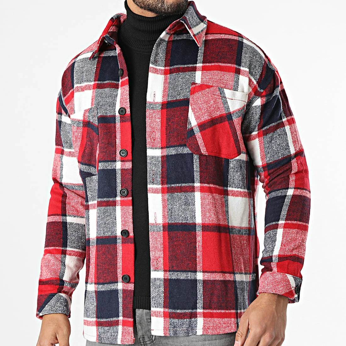 Bon marché 🛒 Surchemise A Carreaux KD643 Rouge Bleu Marine de Zayne Paris ✔️ 3 Bon marché 🛒 Surchemise A Carreaux KD643 Rouge Bleu Marine de Zayne Paris ✔️ – Image 3