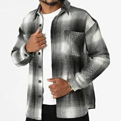 Le moins cher 🎁 Surchemise A Carreaux KD635 Gris Blanc de Zayne Paris ✔️