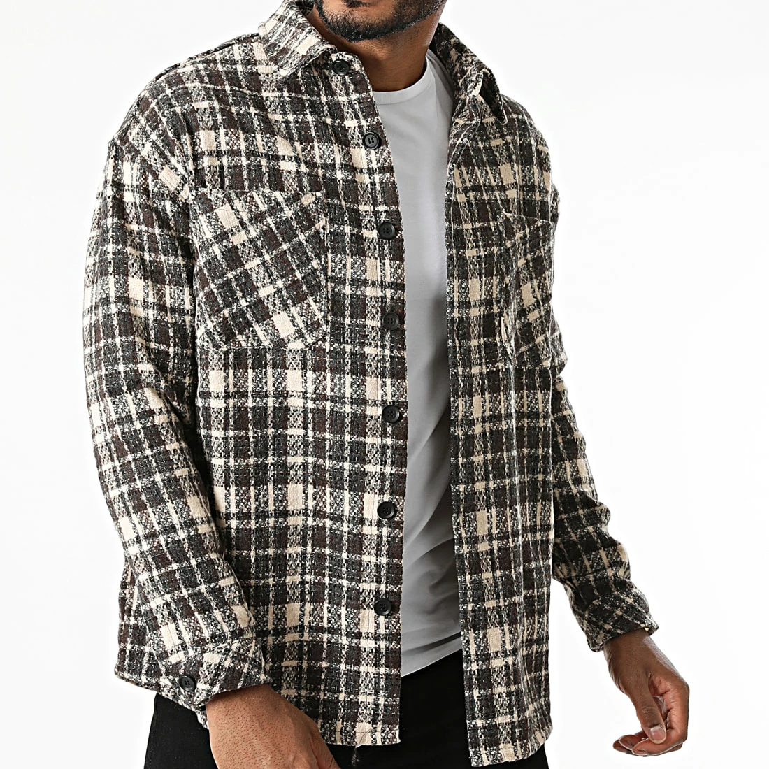 Sortie 👍 Surchemise A Carreaux KD633 Beige Marron de Zayne Paris 🛒 3 Sortie 👍 Surchemise A Carreaux KD633 Beige Marron de Zayne Paris 🛒 – Image 3