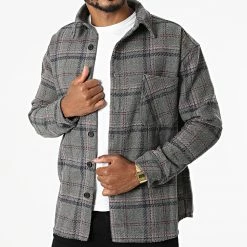 De gros ❤️ Surchemise A Carreaux KD641 Gris de Zayne Paris 💯