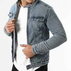 Meilleur prix 🔔 Veste Jean Fourré Zippée ZVS-017 Bleu Denim de Zayne Paris 😀