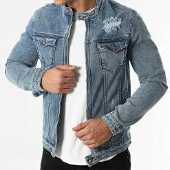 Budget 🛒 Veste Jean Zippée ZVS-011 Bleu Denim de Zayne Paris ⌛