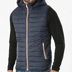 Vente flash 👍 Doudoune Capuche Sans Manches MA21020 Bleu Marine de Zayne Paris 🎁