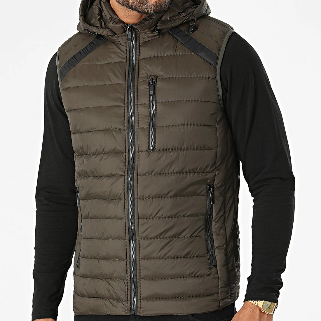 Promo 🔔 Doudoune Capuche Sans Manches MA21019 Vert Kaki de Zayne Paris 🎉 1 Promo 🔔 Doudoune Capuche Sans Manches MA21019 Vert Kaki de Zayne Paris 🎉