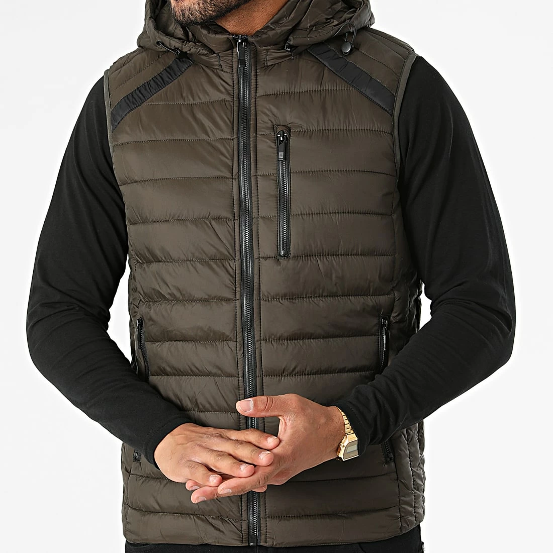 Promo 🔔 Doudoune Capuche Sans Manches MA21019 Vert Kaki de Zayne Paris 🎉 3 Promo 🔔 Doudoune Capuche Sans Manches MA21019 Vert Kaki de Zayne Paris 🎉 – Image 3