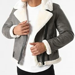 Nouveau 🌟 Veste Zippée Col Mouton 21004 Gris de Zayne Paris 🎁