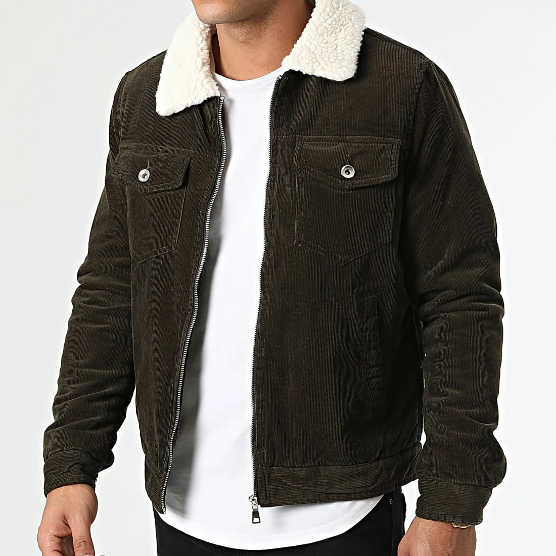 Bon marché 🥰 Veste Col Mouton MA21009 Vert Kaki de Zayne Paris 😉 3 Bon marché 🥰 Veste Col Mouton MA21009 Vert Kaki de Zayne Paris 😉 – Image 3