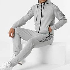 Nouveau 😀 Ensemble De Survetement E278 Gris Chiné de Zayne Paris ❤️