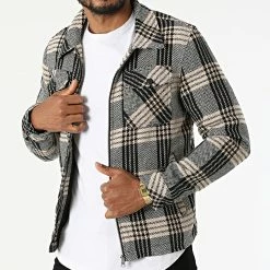 Bon marché 👍 Surchemise Carreaux KD653 Noir Beige de Zayne Paris 😍