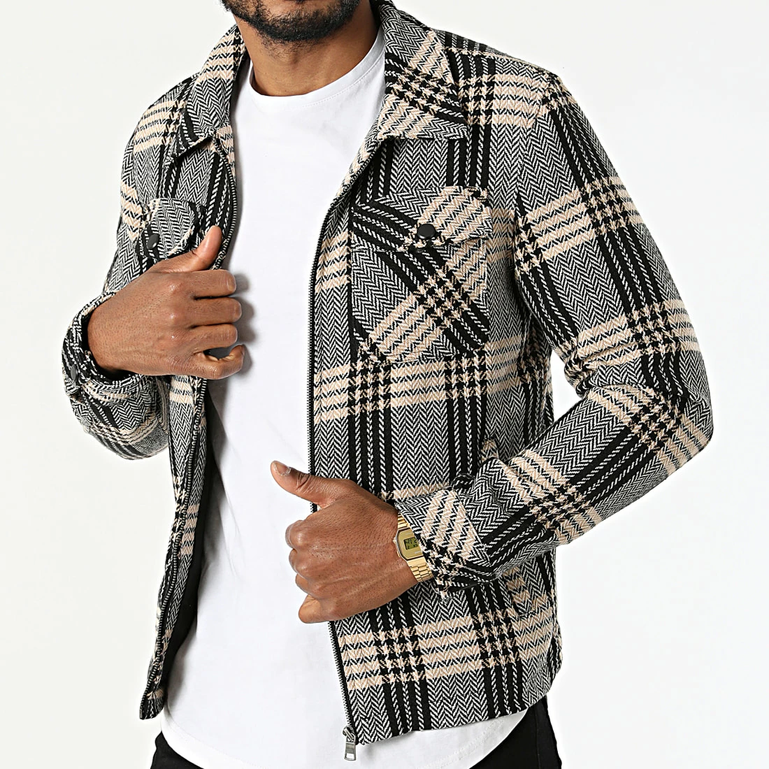 Bon marché 👍 Surchemise Carreaux KD653 Noir Beige de Zayne Paris 😍 1 Bon marché 👍 Surchemise Carreaux KD653 Noir Beige de Zayne Paris 😍