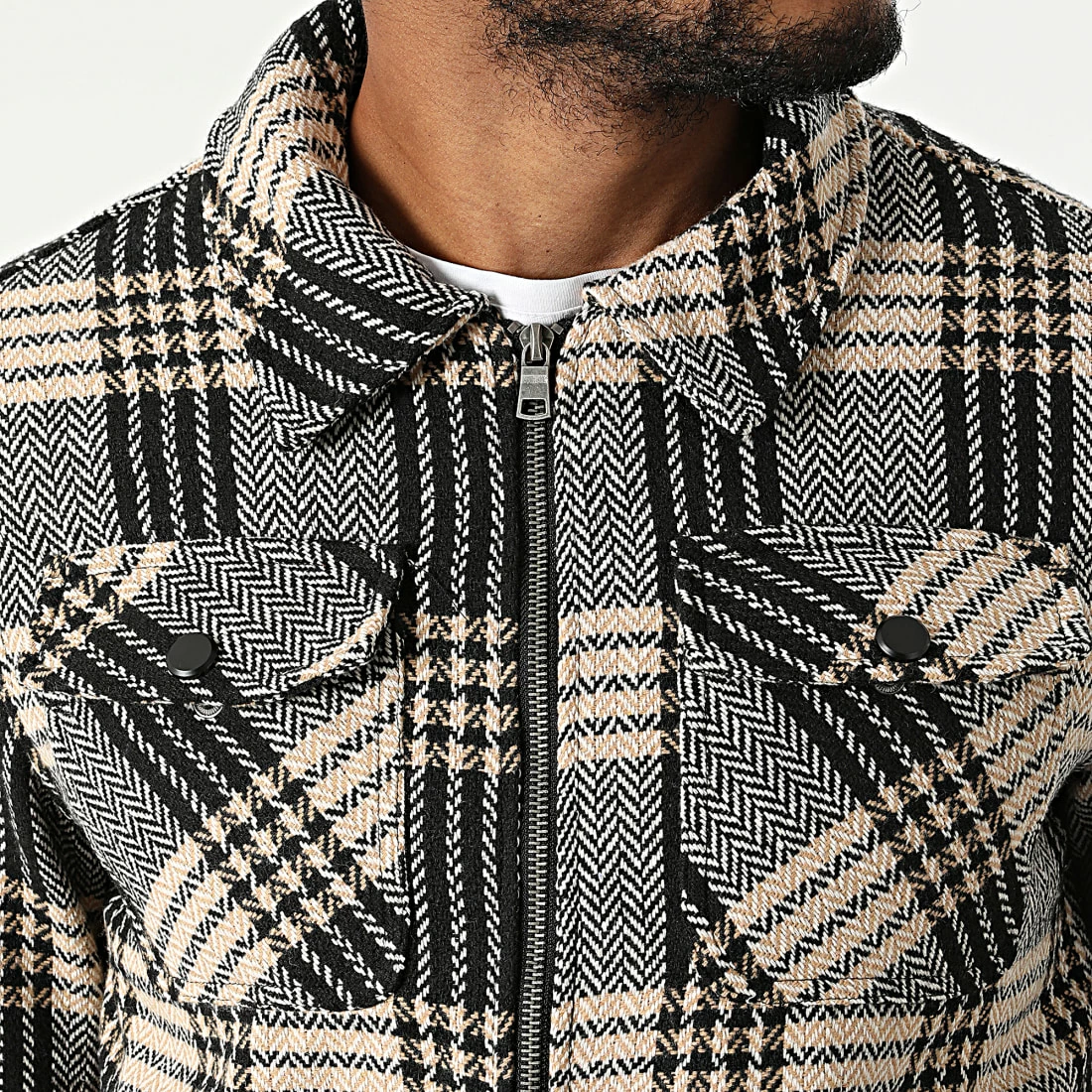 Bon marché 👍 Surchemise Carreaux KD653 Noir Beige de Zayne Paris 😍 2 Bon marché 👍 Surchemise Carreaux KD653 Noir Beige de Zayne Paris 😍 – Image 2