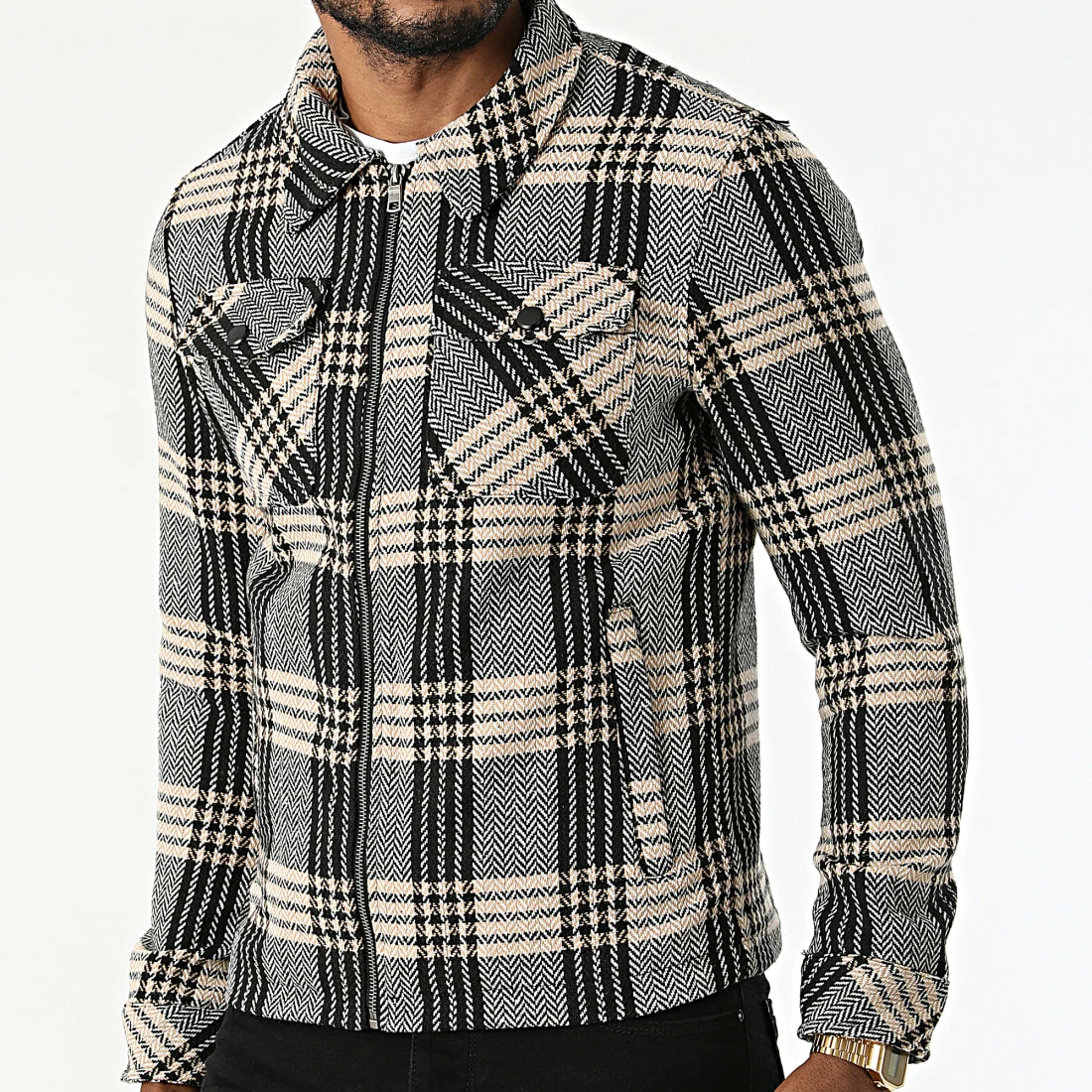 Bon marché 👍 Surchemise Carreaux KD653 Noir Beige de Zayne Paris 😍 3 Bon marché 👍 Surchemise Carreaux KD653 Noir Beige de Zayne Paris 😍 – Image 3