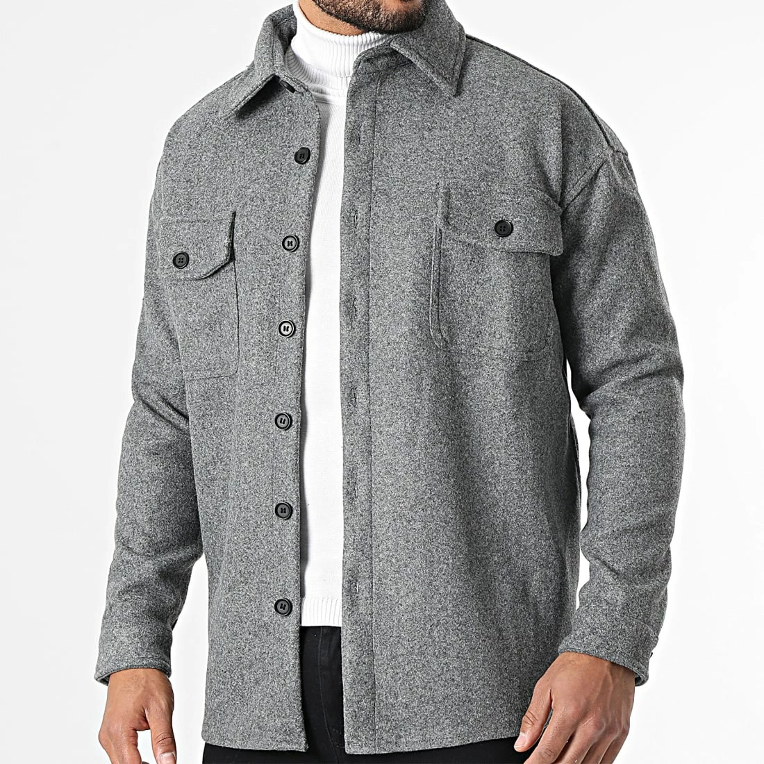 Le moins cher ❤️ Surchemise KD646 Gris Anthracite Chiné de Zayne Paris ⭐ 3 Le moins cher ❤️ Surchemise KD646 Gris Anthracite Chiné de Zayne Paris ⭐ – Image 3