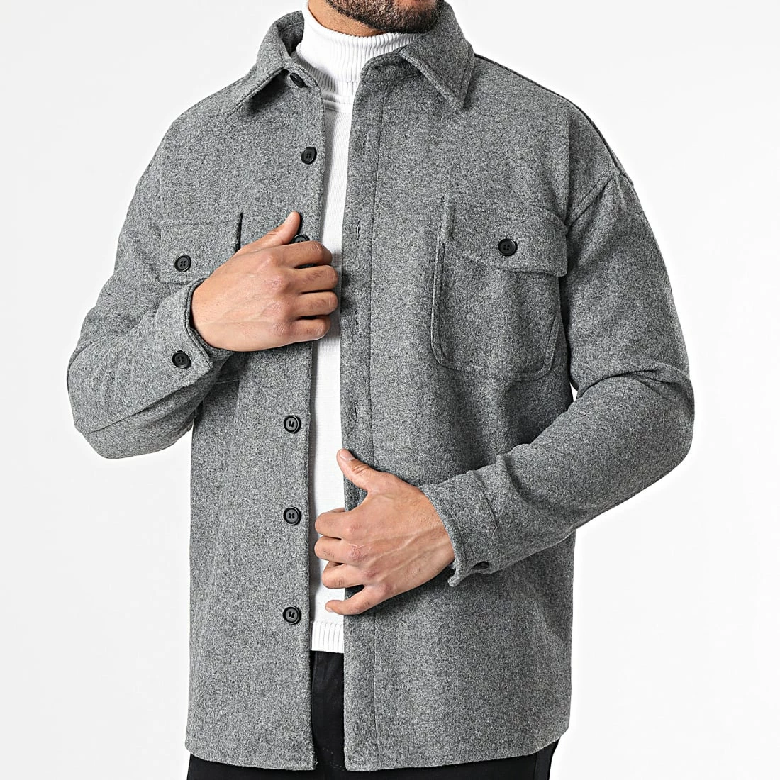 Le moins cher ❤️ Surchemise KD646 Gris Anthracite Chiné de Zayne Paris ⭐ 1 Le moins cher ❤️ Surchemise KD646 Gris Anthracite Chiné de Zayne Paris ⭐