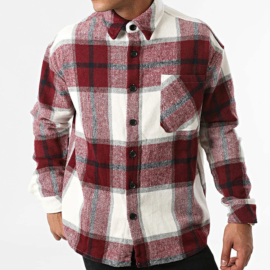 Sortie ⌛ Surchemise A Carreaux KD642 Bordeaux Blanc de Zayne Paris 🧨 3 Sortie ⌛ Surchemise A Carreaux KD642 Bordeaux Blanc de Zayne Paris 🧨 – Image 3