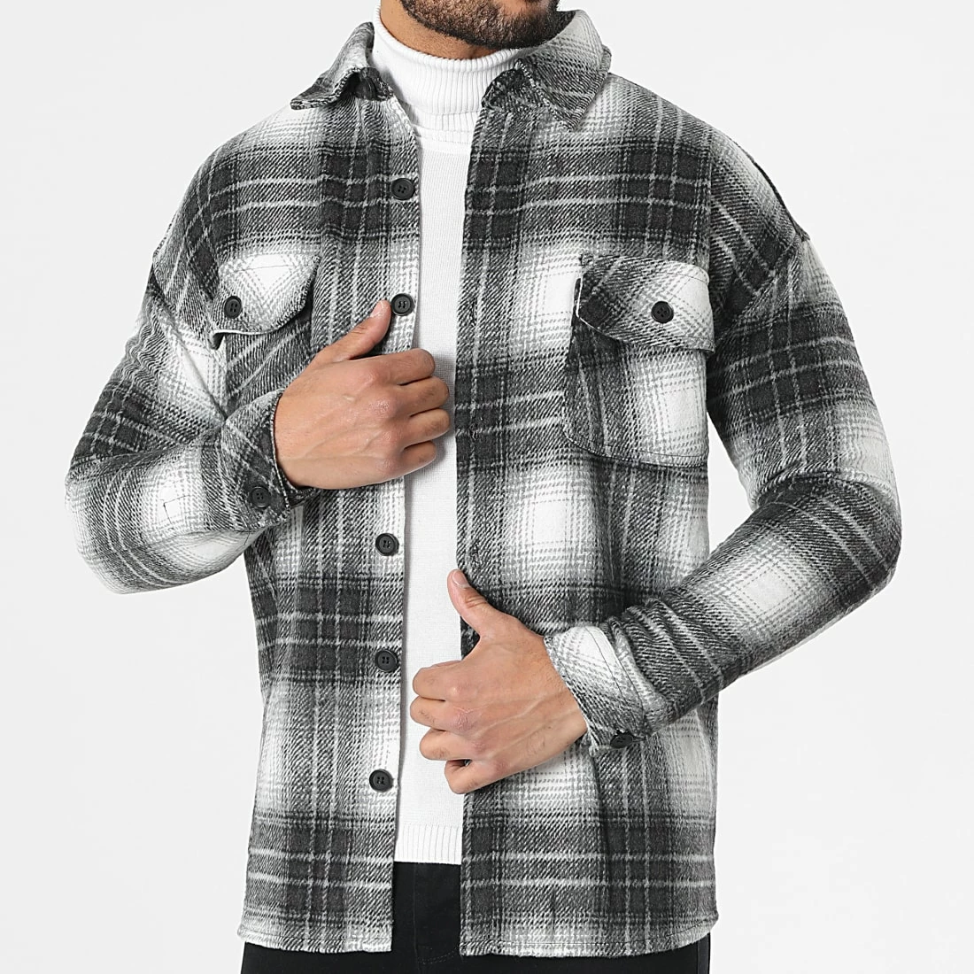 Remise 😍 Surchemise A Carreaux KD630 Gris Anthracite de Zayne Paris 😍 3 Remise 😍 Surchemise A Carreaux KD630 Gris Anthracite de Zayne Paris 😍 – Image 3