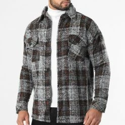 Sortie ❤️ Surchemise A Carreaux KD632 Noir Gris de Zayne Paris 🤩