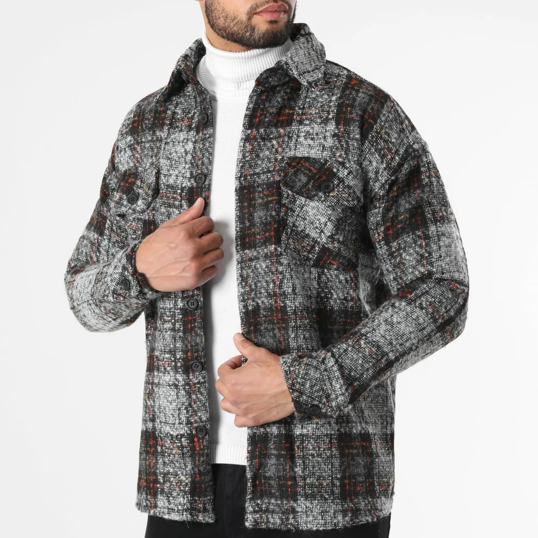 Sortie ❤️ Surchemise A Carreaux KD632 Noir Gris de Zayne Paris 🤩 3 Sortie ❤️ Surchemise A Carreaux KD632 Noir Gris de Zayne Paris 🤩 – Image 3