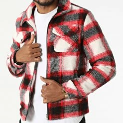 Promo ❤️ Surchemise Carreaux KD652 Noir Blanc Rouge de Zayne Paris 👏