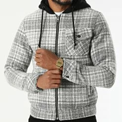 Meilleure affaire ❤️ Surchemise Carreaux KD651 Gris Blanc de Zayne Paris 😀 -Zayne Paris Soldes zayne paris 289333 KD651 3 20211022T143633 03