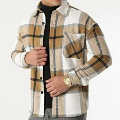 De gros 👍 Surchemise A Carreaux KD642 Beige Blanc de Zayne Paris 🧨