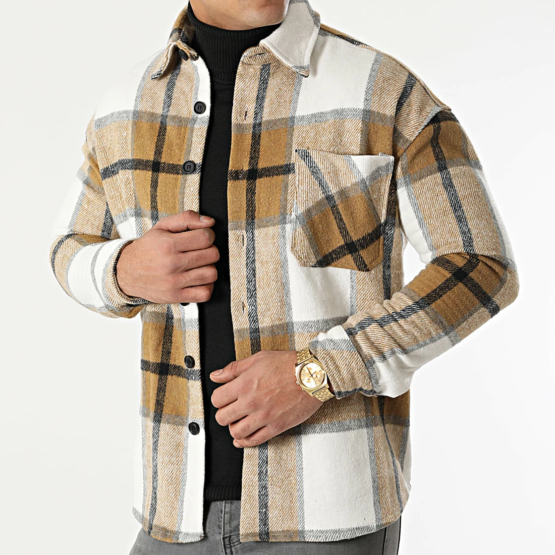 De gros 👍 Surchemise A Carreaux KD642 Beige Blanc de Zayne Paris 🧨 1 De gros 👍 Surchemise A Carreaux KD642 Beige Blanc de Zayne Paris 🧨