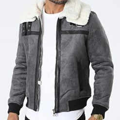 Acheter 🧨 Veste Suédine Col Mouton MA21007 Gris Anthracite de Zayne Paris ✨