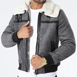 Acheter 🧨 Veste Suédine Col Mouton MA21007 Gris Anthracite de Zayne Paris ✨ -Zayne Paris Soldes zayne paris 289481 MA21007 GREY 20211027T141012 03