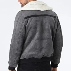 Acheter 🧨 Veste Suédine Col Mouton MA21007 Gris Anthracite de Zayne Paris ✨ -Zayne Paris Soldes zayne paris 289481 MA21007 GREY 20211027T141013 04