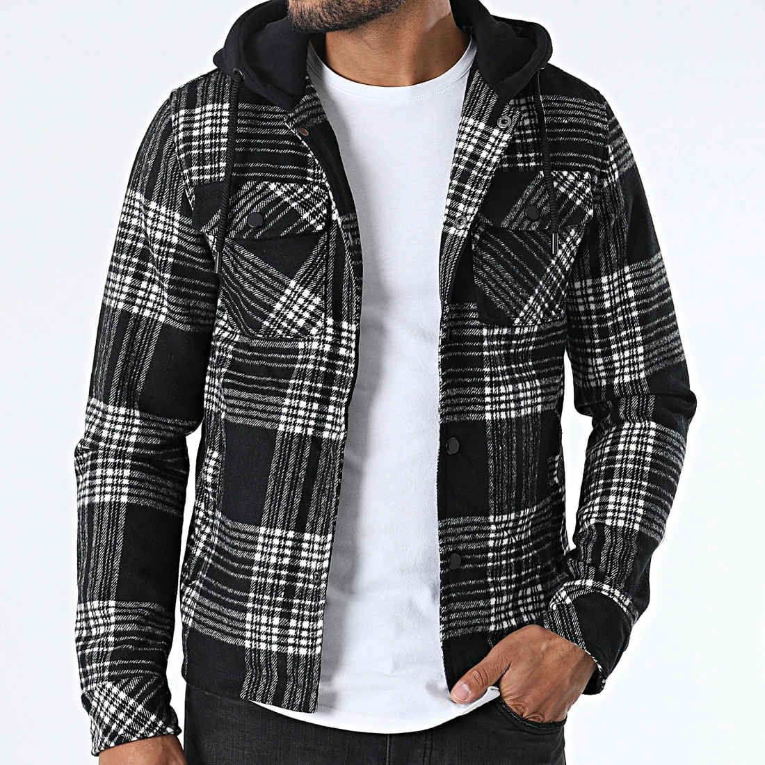 De gros 🤩 Surchemise Carreaux KD667 Noir Gris de Zayne Paris 🛒 3 De gros 🤩 Surchemise Carreaux KD667 Noir Gris de Zayne Paris 🛒 – Image 3