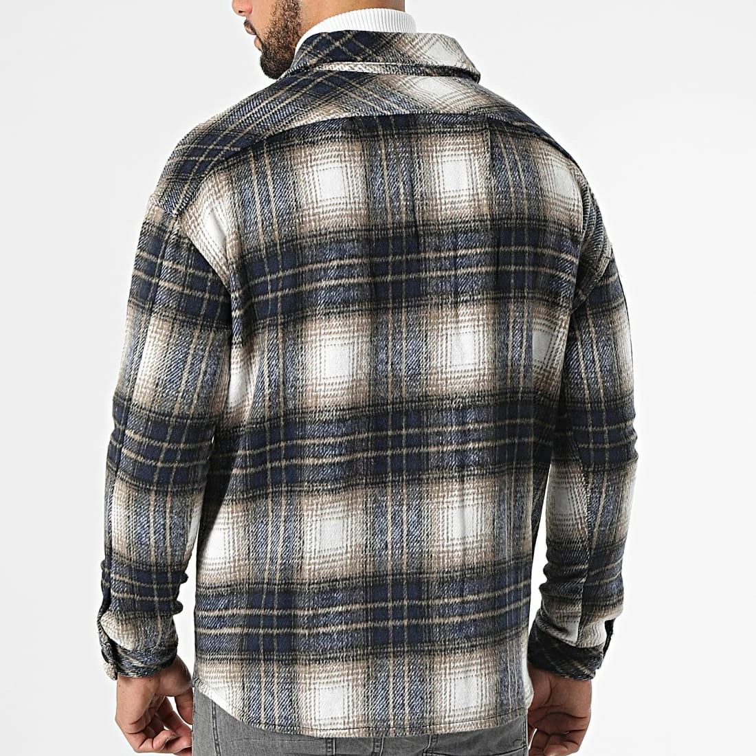 Budget 🧨 Surchemise A Carreaux KD630 Bleu Marine Beige de Zayne Paris 🎁 4 Budget 🧨 Surchemise A Carreaux KD630 Bleu Marine Beige de Zayne Paris 🎁 – Image 4