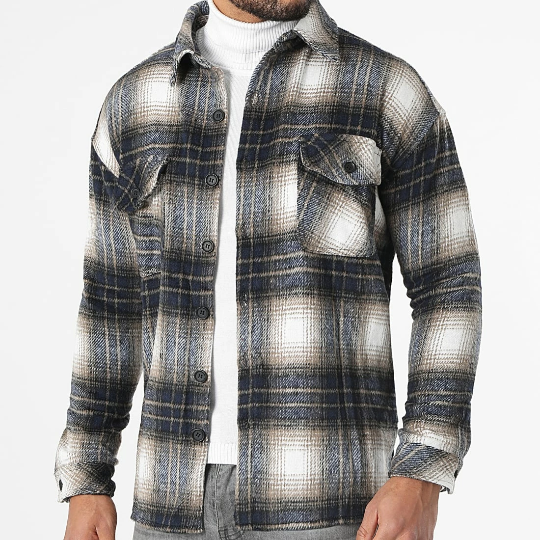 Budget 🧨 Surchemise A Carreaux KD630 Bleu Marine Beige de Zayne Paris 🎁 1 Budget 🧨 Surchemise A Carreaux KD630 Bleu Marine Beige de Zayne Paris 🎁