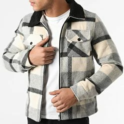 Meilleure affaire 💯 Surchemise A Carreaux KD657 Gris Beige de Zayne Paris 🔔