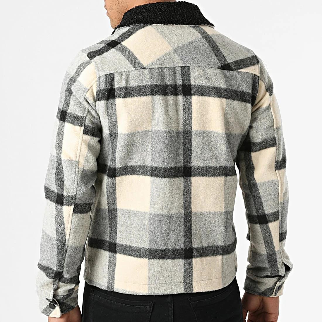 Meilleure affaire 💯 Surchemise A Carreaux KD657 Gris Beige de Zayne Paris 🔔 4 Meilleure affaire 💯 Surchemise A Carreaux KD657 Gris Beige de Zayne Paris 🔔 – Image 4