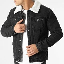 Coupon 🔥 Veste Jean A Col Mouton ZVS-008 Noir de Zayne Paris ❤️