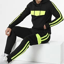 Budget 🎉 Ensemble De Survetement A Bandes TX-748 Noir Jaune Fluo de Zayne Paris 😉