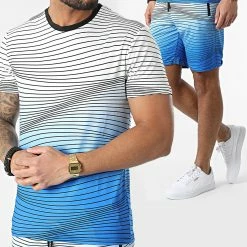 Tout neuf ⭐ Ensemble De Survetement A Rayures E211 Blanc Bleu de Zayne Paris 🧨