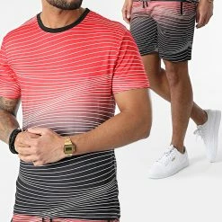 Vente flash 🥰 Ensemble De Survetement A Rayures E211 Rouge Noir de Zayne Paris 🎁