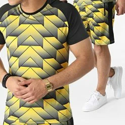 Nouveau 😀 Ensemble De Survetement E210 Jaune Noir de Zayne Paris 💯