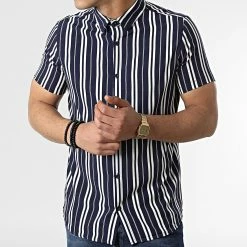 Acheter 🛒 Chemise A Manches Courtes KD706 Bleu Marine Blanc de Zayne Paris 👏 -Zayne Paris Soldes zayne paris 310885 KD706 1 20220329T151924 03